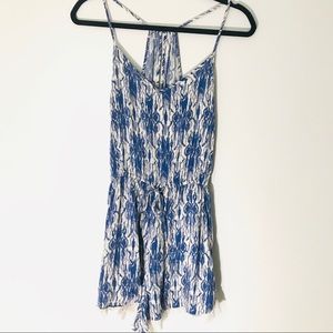 Abercrombie A&F Blue and Cream Spaghetti Straps Sumer One Piece  Romper M